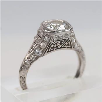 1.04ctTW Diamond Platinum Vintage Filigree Engagement Ring-Evaluated By Certified Gemologist-AGS/GIA