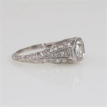 1.04ctTW Diamond Platinum Vintage Filigree Engagement Ring-Evaluated By Certified Gemologist-AGS/GIA