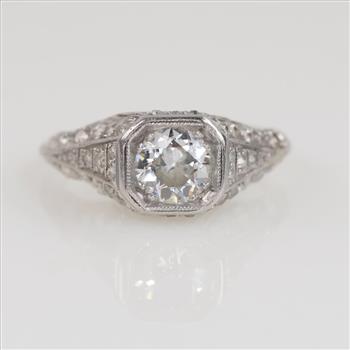 1.04ctTW Diamond Platinum Vintage Filigree Engagement Ring-Evaluated By Certified Gemologist-AGS/GIA