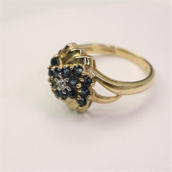 10k Gold Diamond Blue Stone Ring