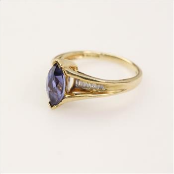 10k Gold Diamond Blue Stone Ring