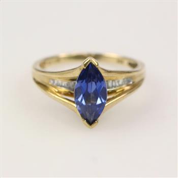 10k Gold Diamond Blue Stone Ring