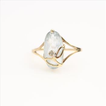 10k Gold Diamond Light Blue Stone Ring