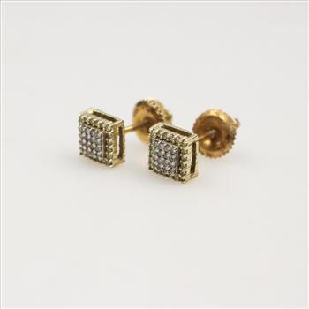 10k Gold Diamond Square Stud Earrings