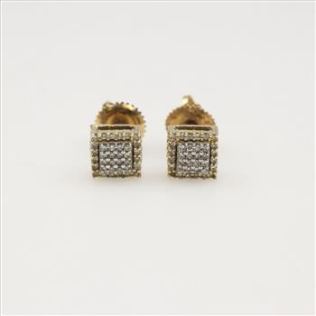 10k Gold Diamond Square Stud Earrings