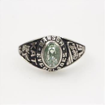 10k White Gold Light Green Stone Class Ring