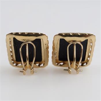10kt Black Stone Hollow Earrings