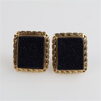10kt Black Stone Hollow Earrings