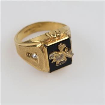 10kt GF Black Stone Clear Stone Accent Ring