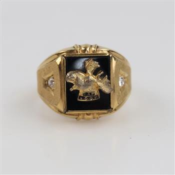 10kt GF Black Stone Clear Stone Accent Ring