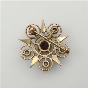 10kt Gold Antique Pearl And Red Stone Star Pin