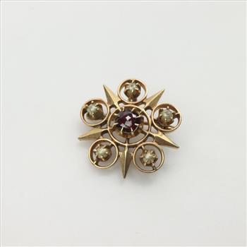 10kt Gold Antique Pearl And Red Stone Star Pin