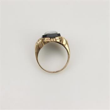 10kt Gold Black And White Onyx Intaglio Ring