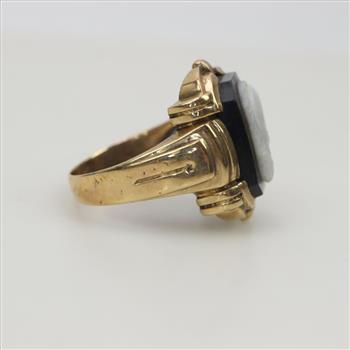 10kt Gold Black And White Onyx Intaglio Ring