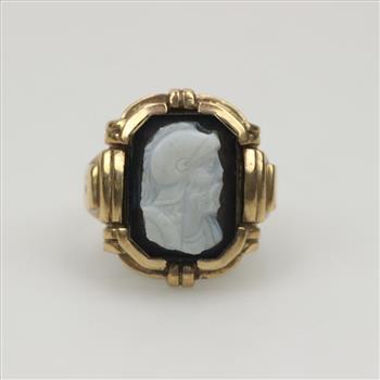 10kt Gold Black And White Onyx Intaglio Ring