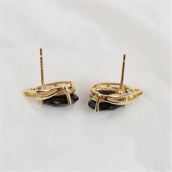 10kt Gold Black Stone Diamond Accent Drop Stud Earrings