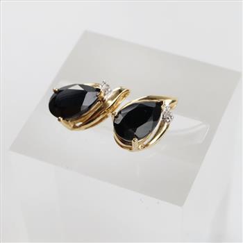 10kt Gold Black Stone Diamond Accent Drop Stud Earrings