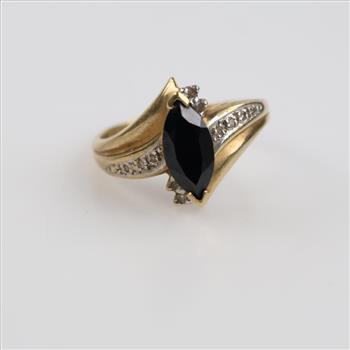 10kt Gold Black Stone Diamond Accent Ring