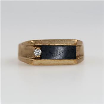 10kt Gold Black Stone Diamond Accent Ring