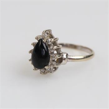 10kt Gold Black Stone Diamond Accent Ring