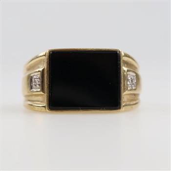 10kt Gold Black Stone Diamond Accent Signet Ring