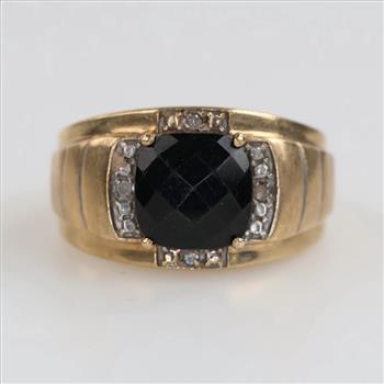 10kt Gold Black Stone Diamond Ring