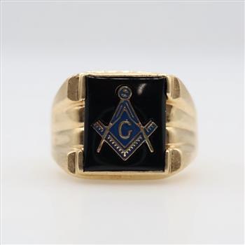 10kt Gold Black Stone Masonic Ring
