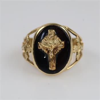 10kt Gold Black Stone Religious Ring
