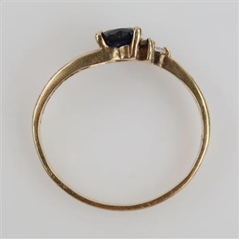 10kt Gold Blue & Clear Stone Heart Ring