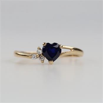 10kt Gold Blue & Clear Stone Heart Ring