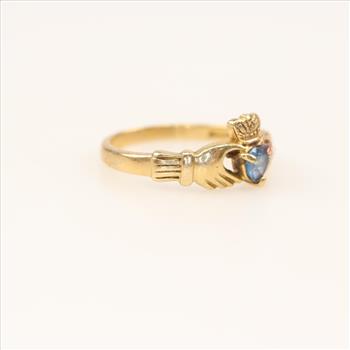10kt Gold Blue Spinel Claddagh Ring