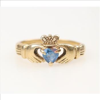10kt Gold Blue Spinel Claddagh Ring