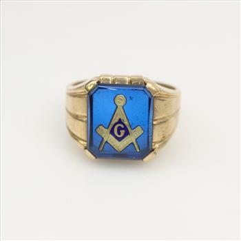 10kt Gold Blue Spinel Masonic Ring