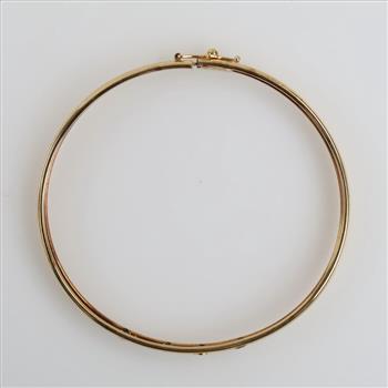 10kt Gold Blue Stone Bangle Semi-Hollow Bracelet