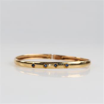 10kt Gold Blue Stone Bangle Semi-Hollow Bracelet