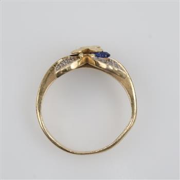 10kt Gold Blue Stone Clear Stone Accent Butterfly Ring