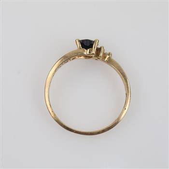 10kt Gold Blue Stone Clear Stone Accent Ring