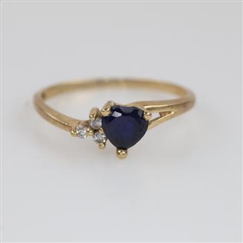 10kt Gold Blue Stone Clear Stone Accent Ring