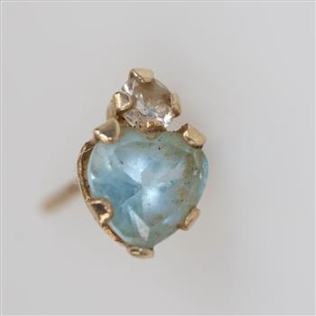 10kt Gold Blue Stone Clear Stone Accent Stud Earring