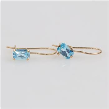 10kt Gold Blue Stone Dangle Earrings