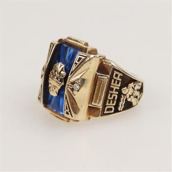 10kt Gold Blue Stone Diamond Accent Class Signet Ring