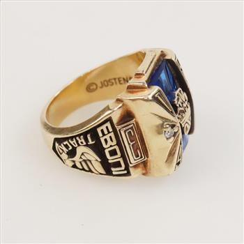 10kt Gold Blue Stone Diamond Accent Class Signet Ring