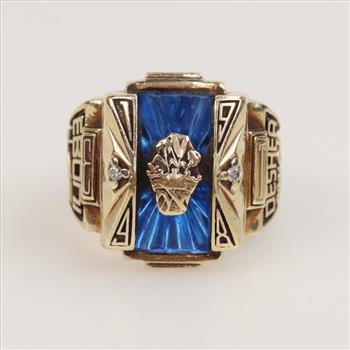 10kt Gold Blue Stone Diamond Accent Class Signet Ring