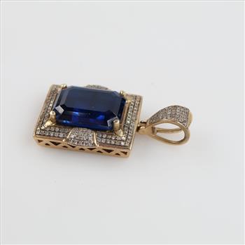 10kt Gold Blue Stone Diamond Accent Hollow Pendant