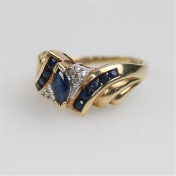 10kt Gold Blue Stone Diamond Accent Ring