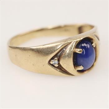 10kt Gold Blue Stone Diamond Accent Ring