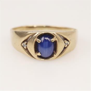 10kt Gold Blue Stone Diamond Accent Ring