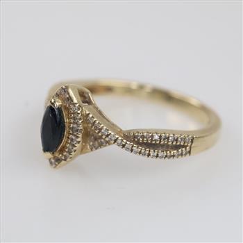 10kt Gold Blue Stone Diamond Accent Ring