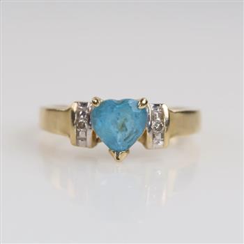 10kt Gold Blue Stone Diamond Accent Ring