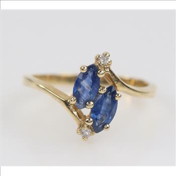 10kt Gold Blue Stone Diamond Accent Ring
